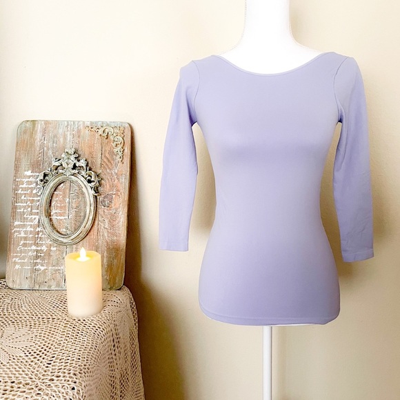 NWOT Free People Lace Back Stretchy Long Sleeves Lilac Top - Picture 2 of 6